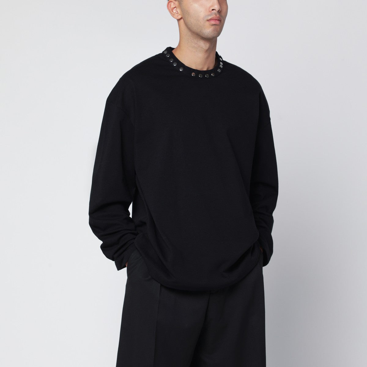 Jil Sander Black long-sleeve T-shirt with studs