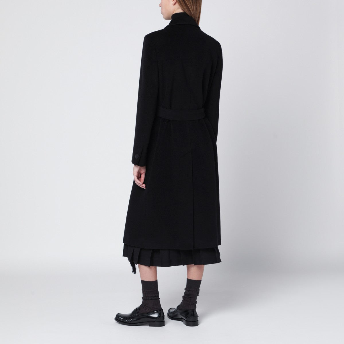 Tagliatore Black double-breasted coat with belt