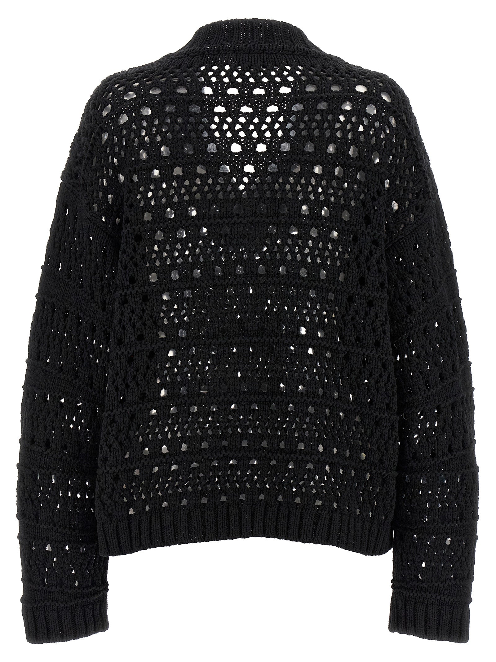 Ganni Black Crochet V-neck Sweater