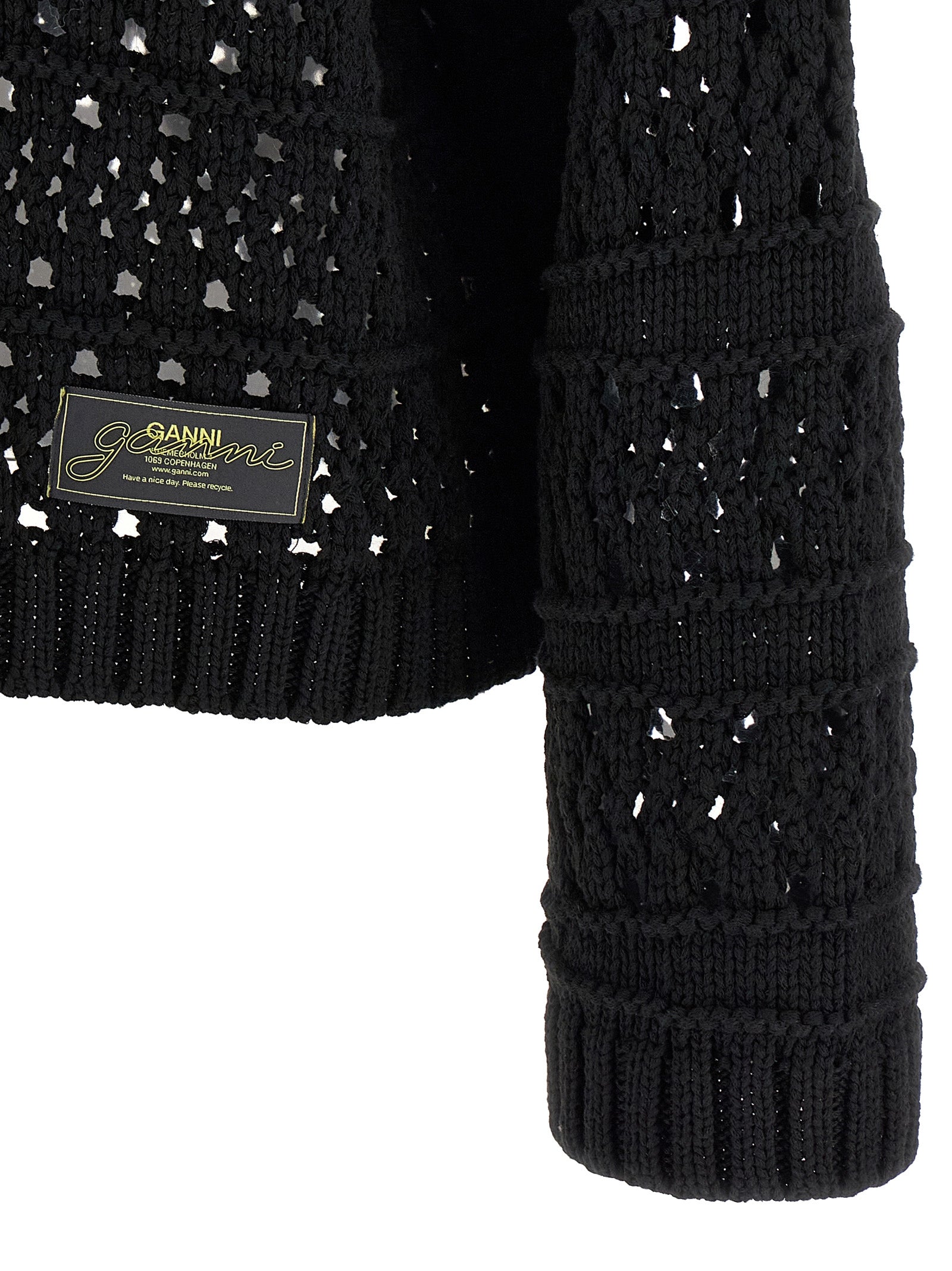 Ganni Black Crochet V-neck Sweater