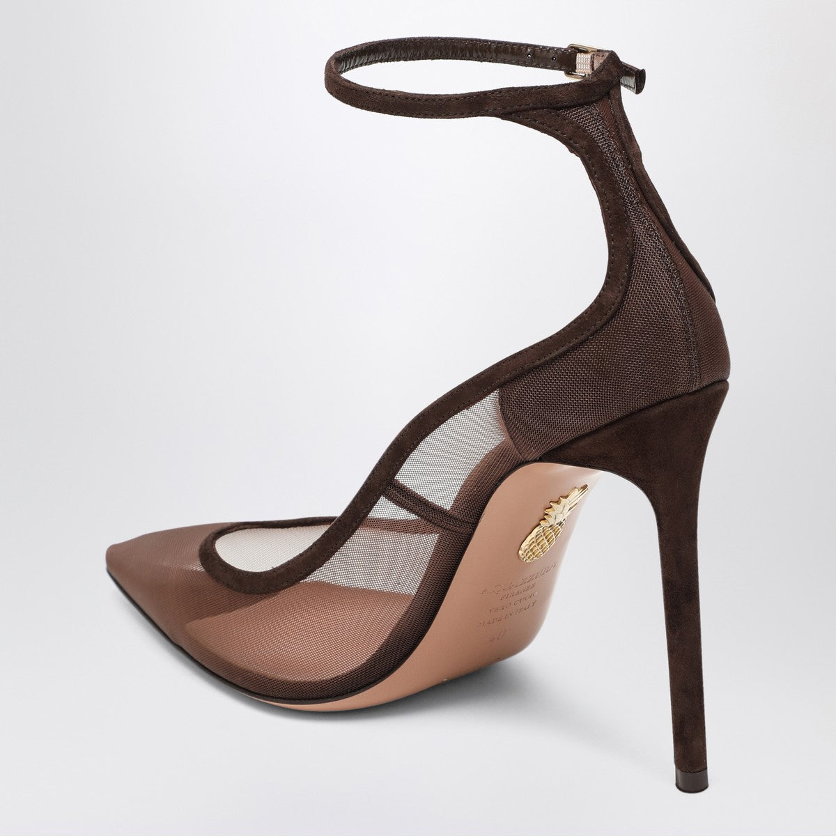 Aquazzura Decolleté Love Affair 85 in mesh with brown suede
