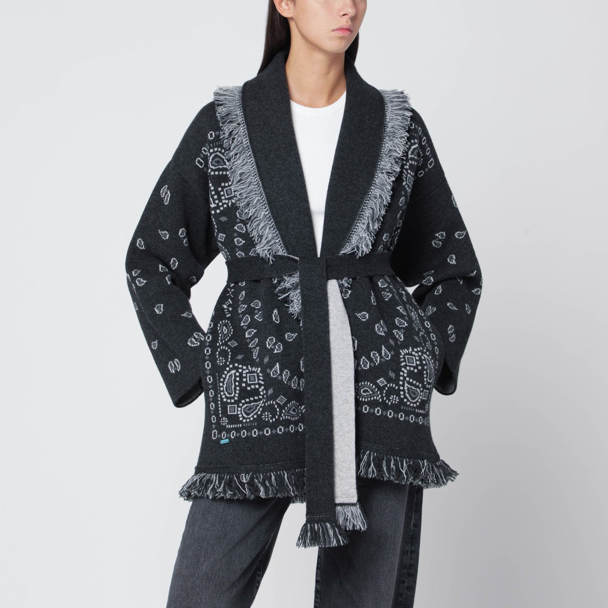 Alanui Dark grey Bandana Jacquard cardigan