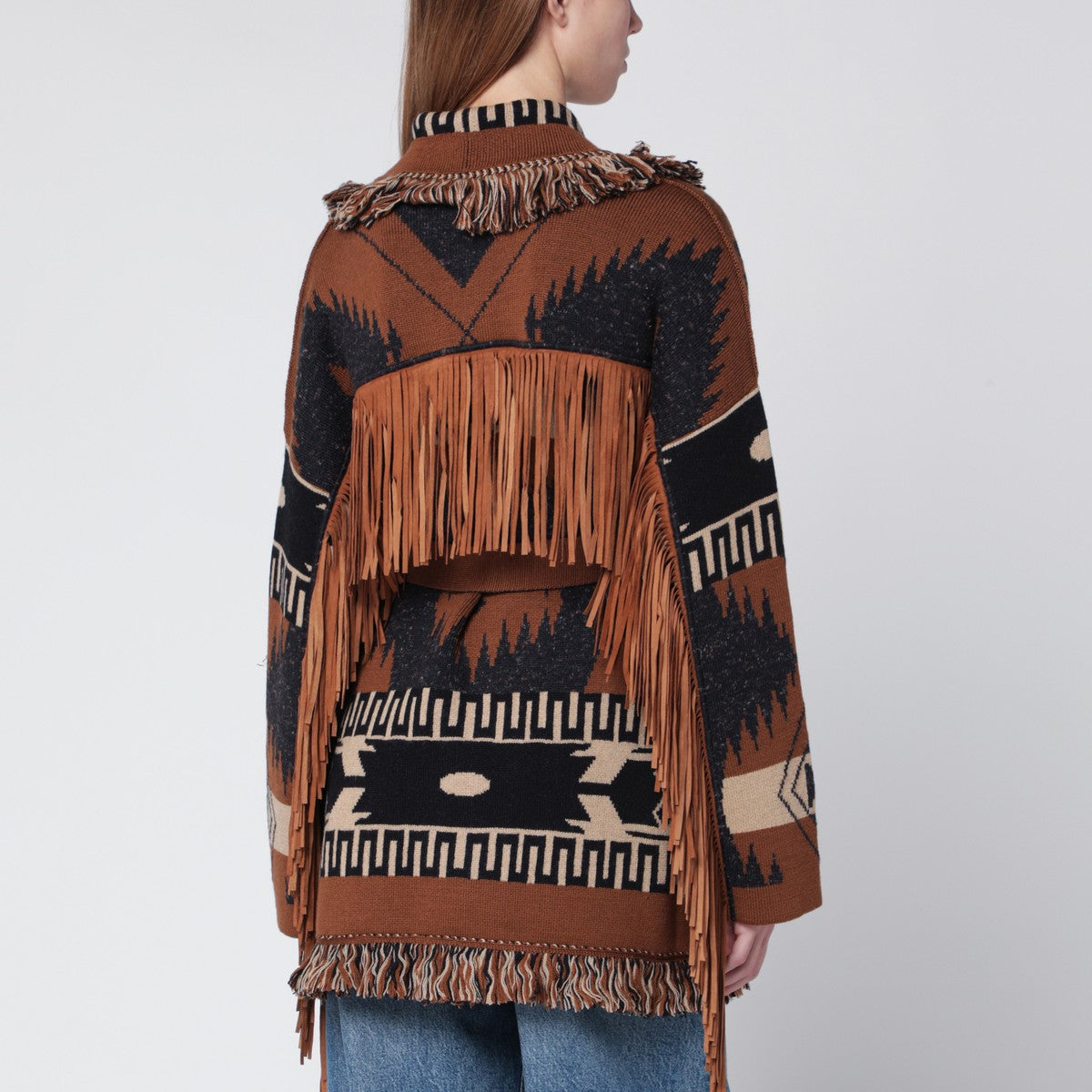 Alanui Dreamscape jacquard cardigan in black/brown