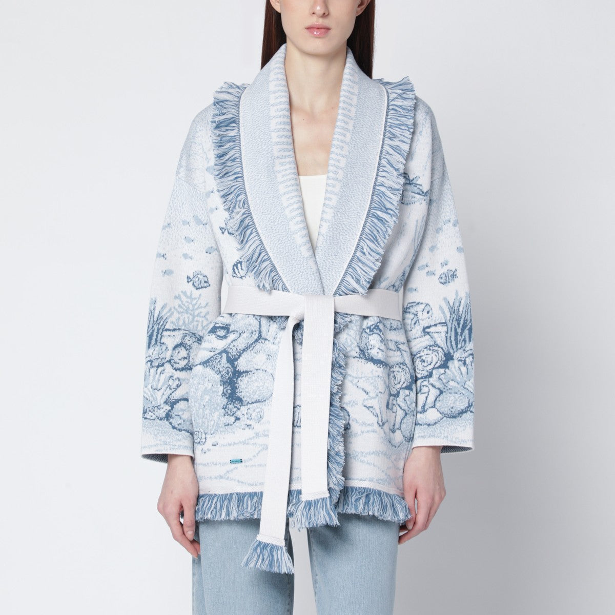 Alanui Deep In The Ocean cardigan in white/light blue