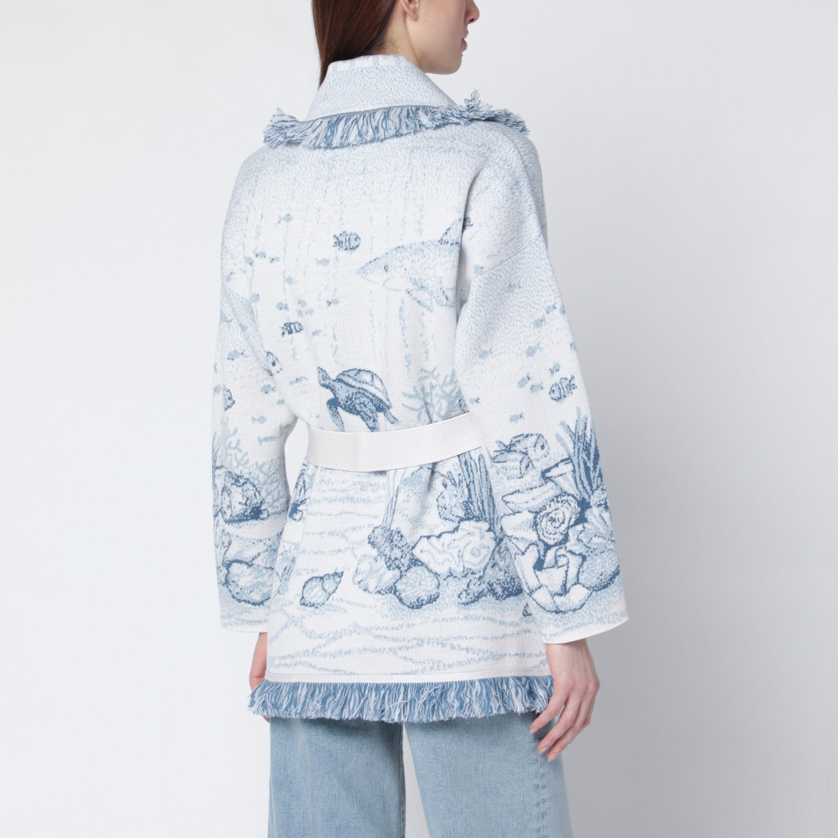 Alanui Deep In The Ocean cardigan in white/light blue
