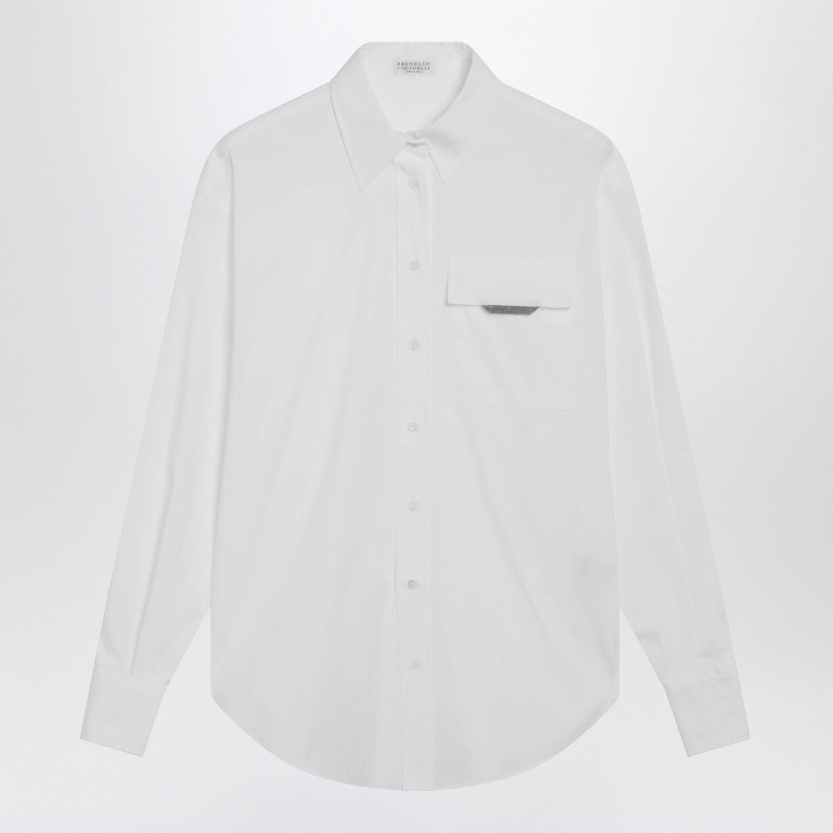 Brunello Cucinelli White shirt with Shiny Flap Detail