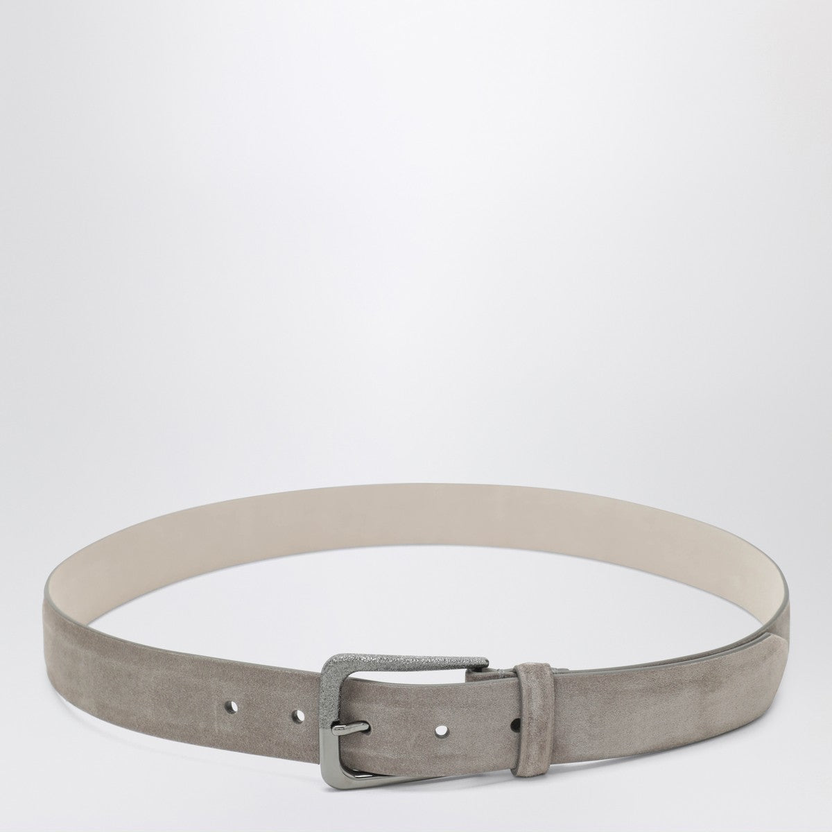 Brunello Cucinelli Greige suede leather belt