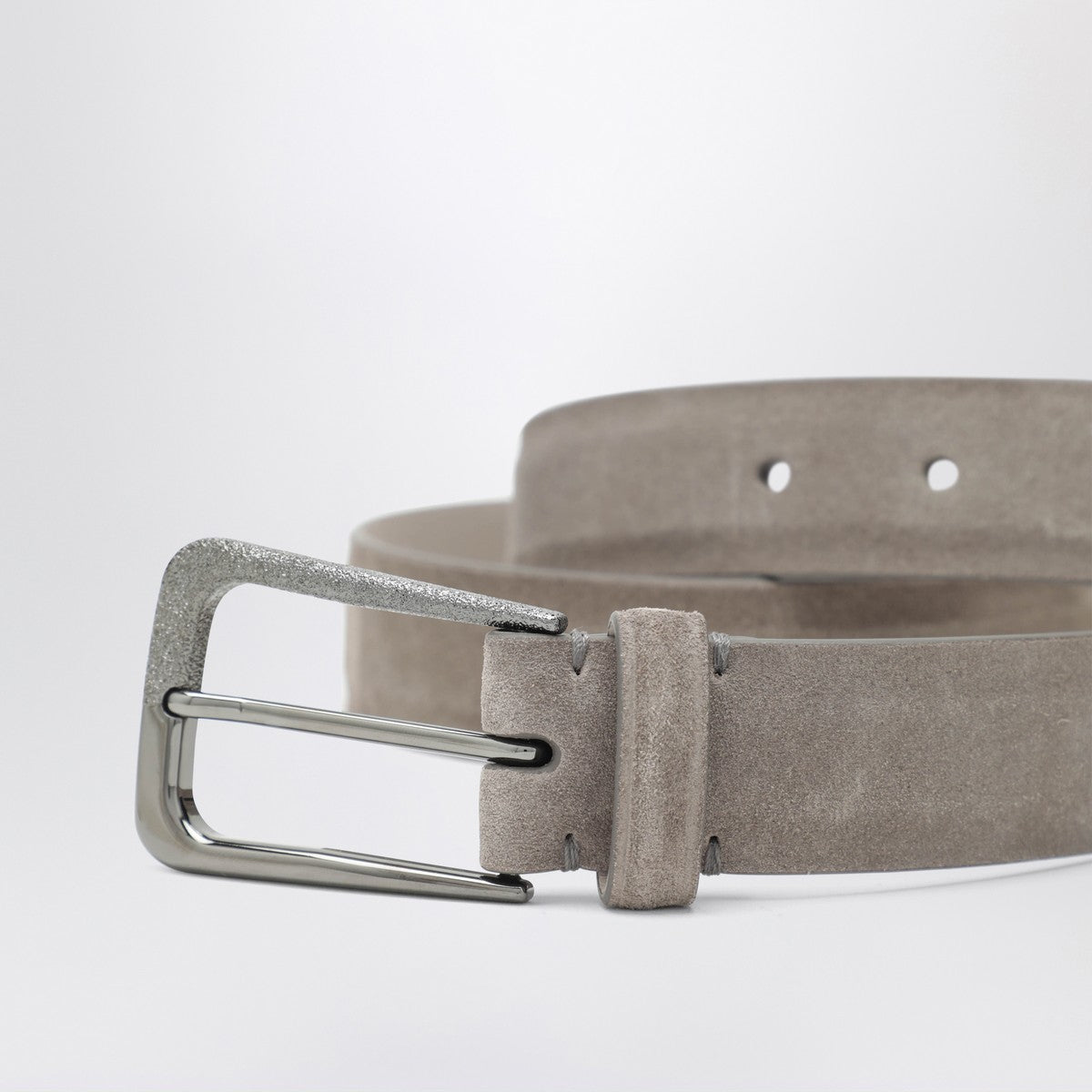 Brunello Cucinelli Greige suede leather belt