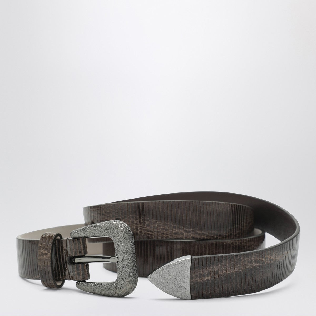 Brunello Cucinelli Olive-green leather belt