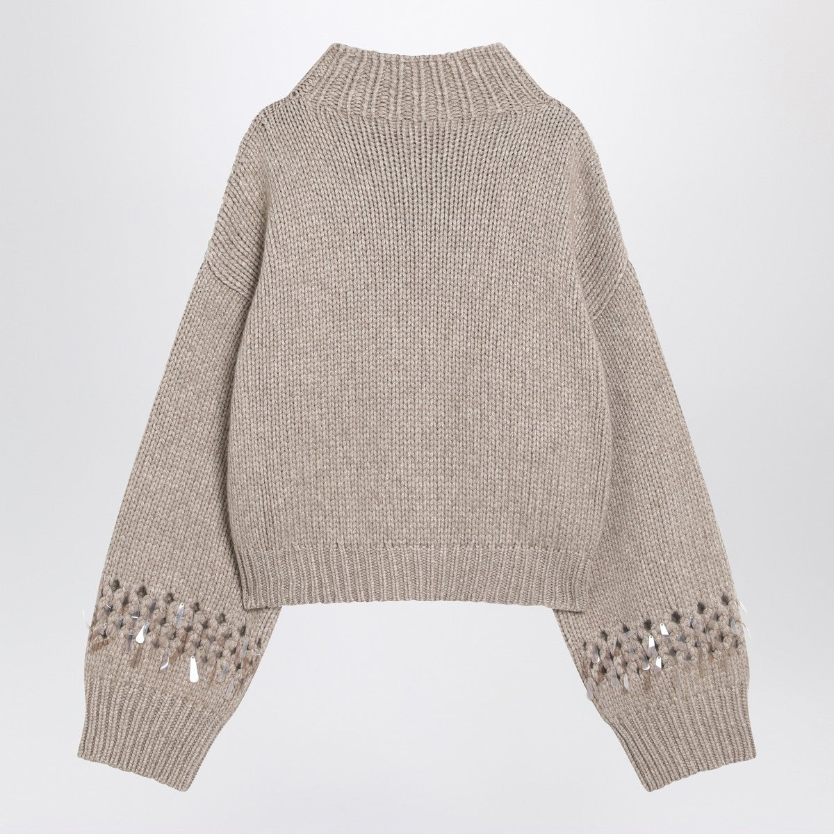 Brunello Cucinelli Brown openwork sweater with sequins