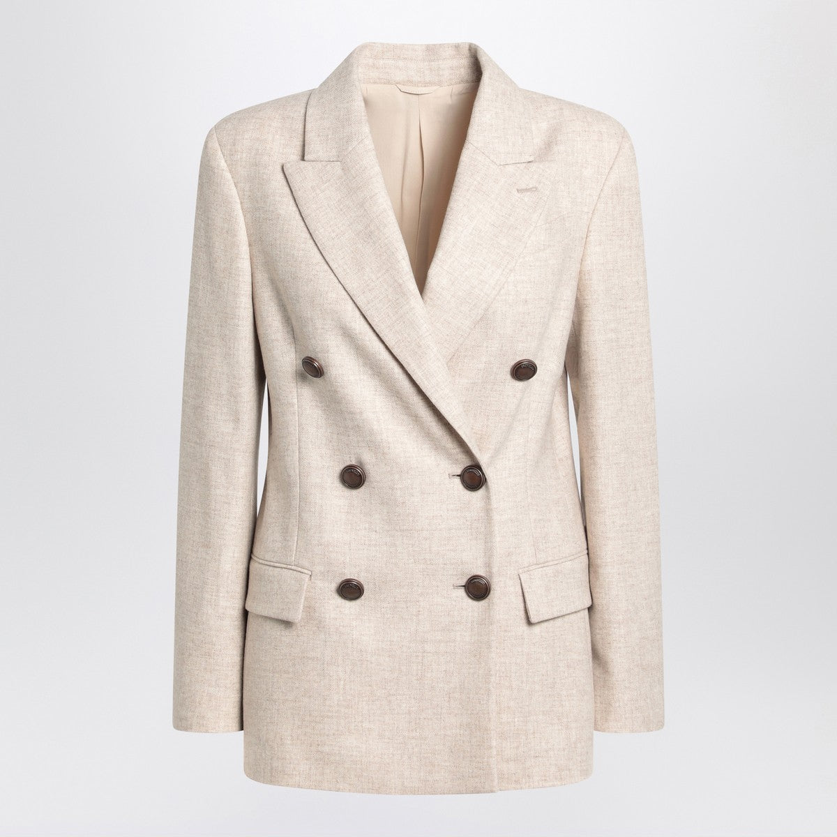 Brunello Cucinelli Beige double-breasted jacket in wool and cashmere