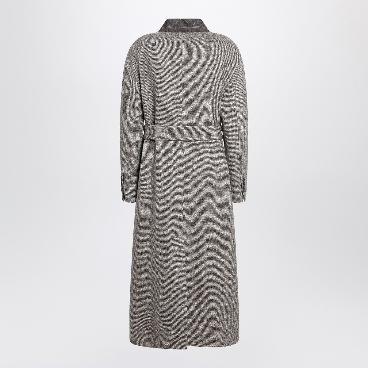 Brunello Cucinelli Brown mélange wool-blend coat with belt