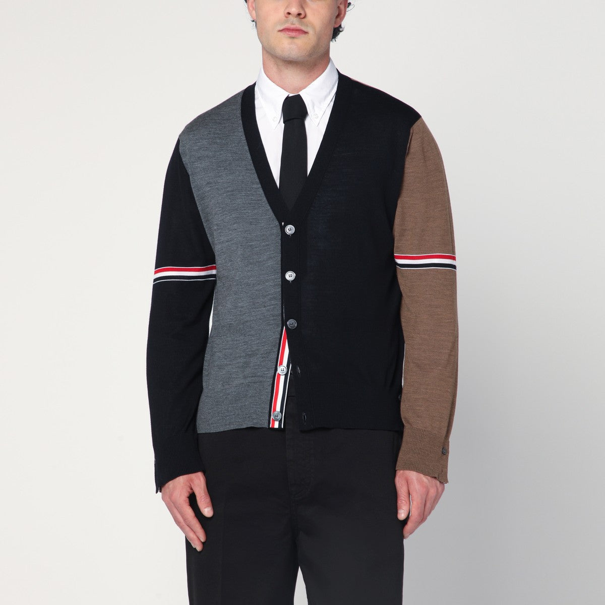 Thom Browne Navy/grey/brown wool cardigan