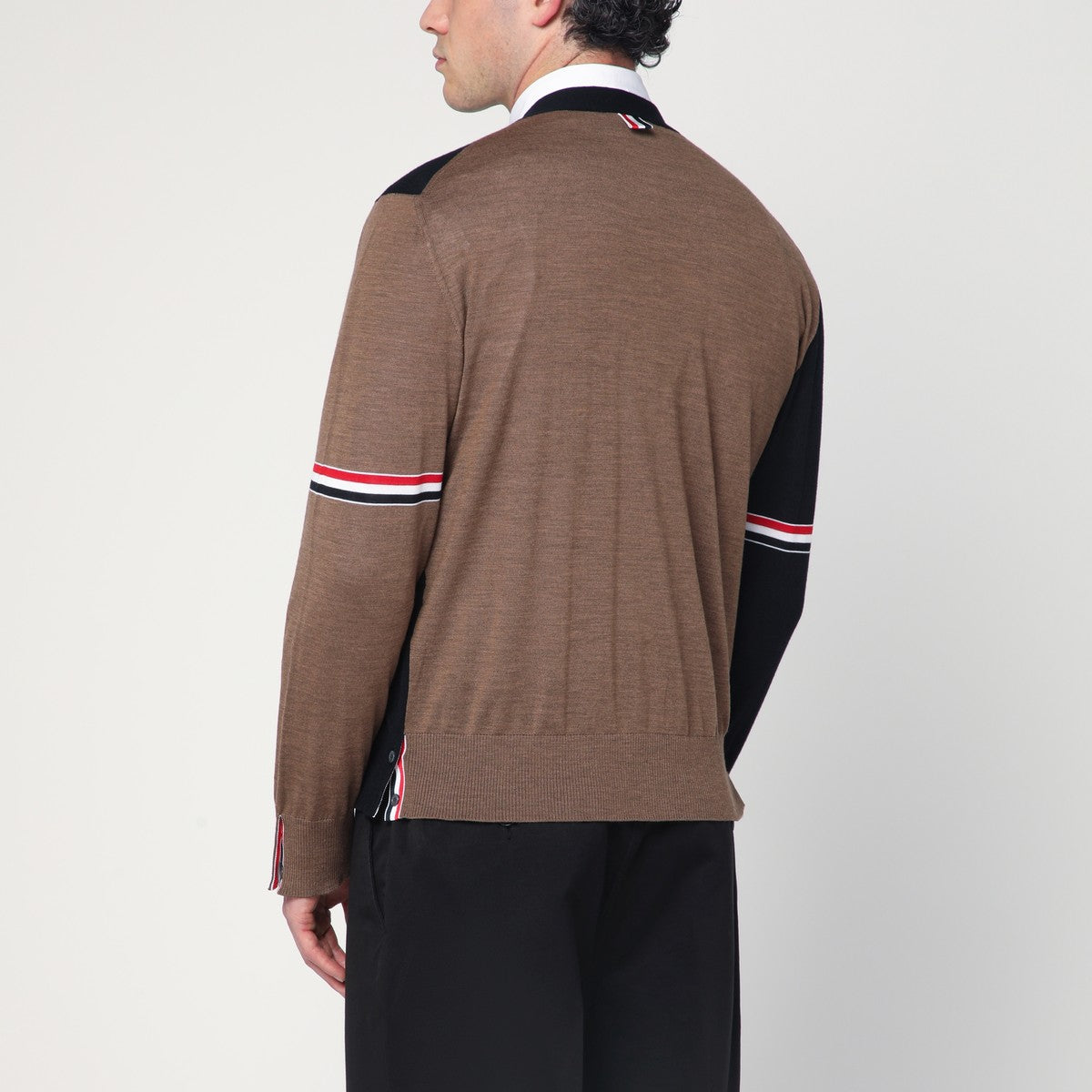 Thom Browne Navy/grey/brown wool cardigan