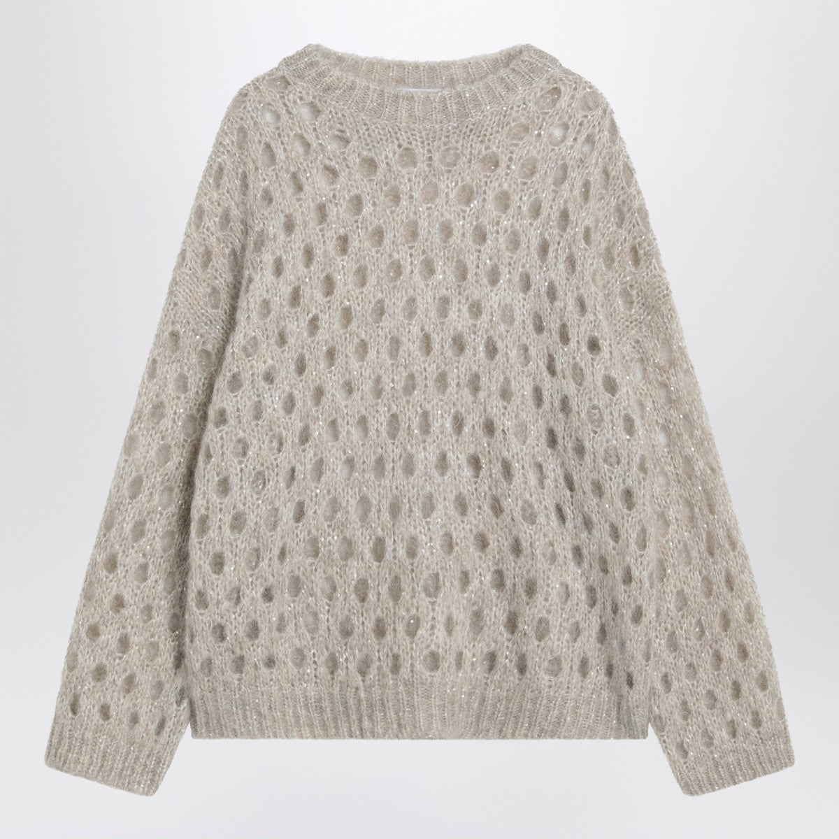 Brunello Cucinelli Beige openwork mohair-blend sweater