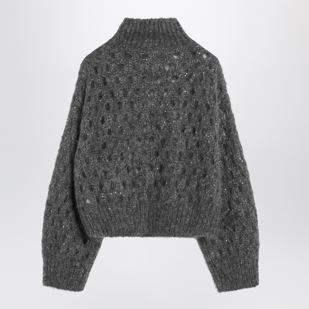 Brunello Cucinelli Grey openwork turtleneck sweater