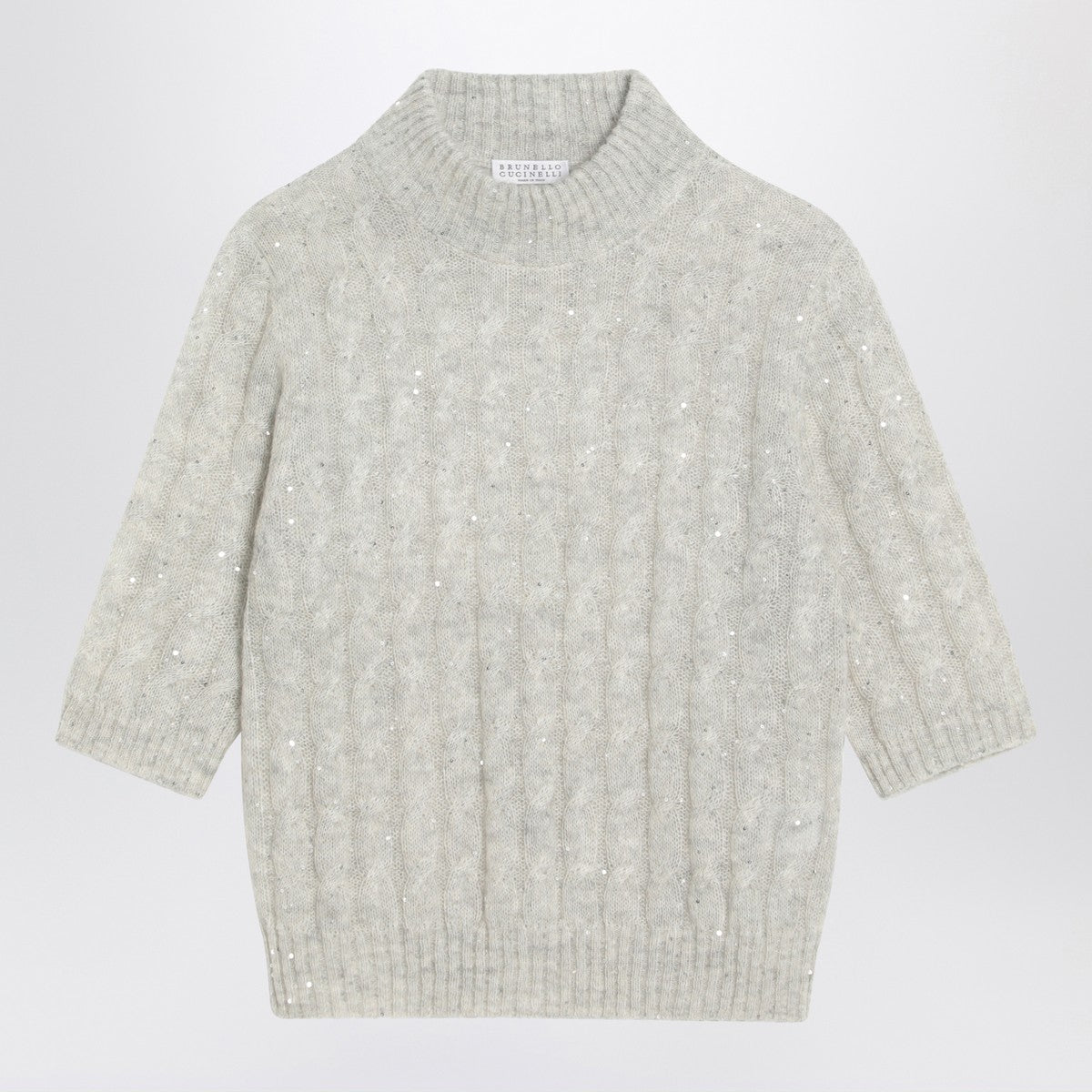 Brunello Cucinelli Light grey cable-knit sweater in mohair blend