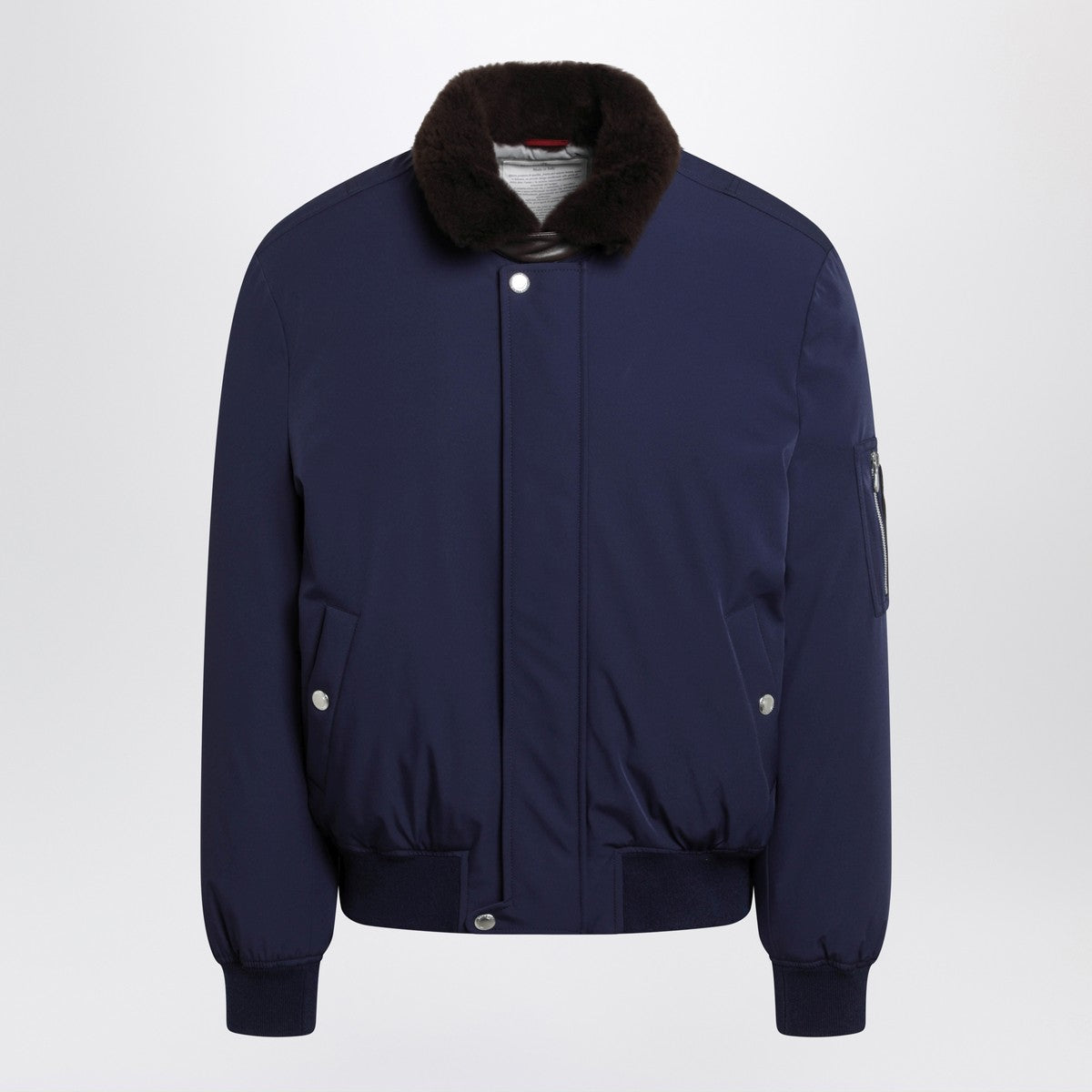 Brunello Cucinelli Indigo nylon puffer jacket with shearling collar