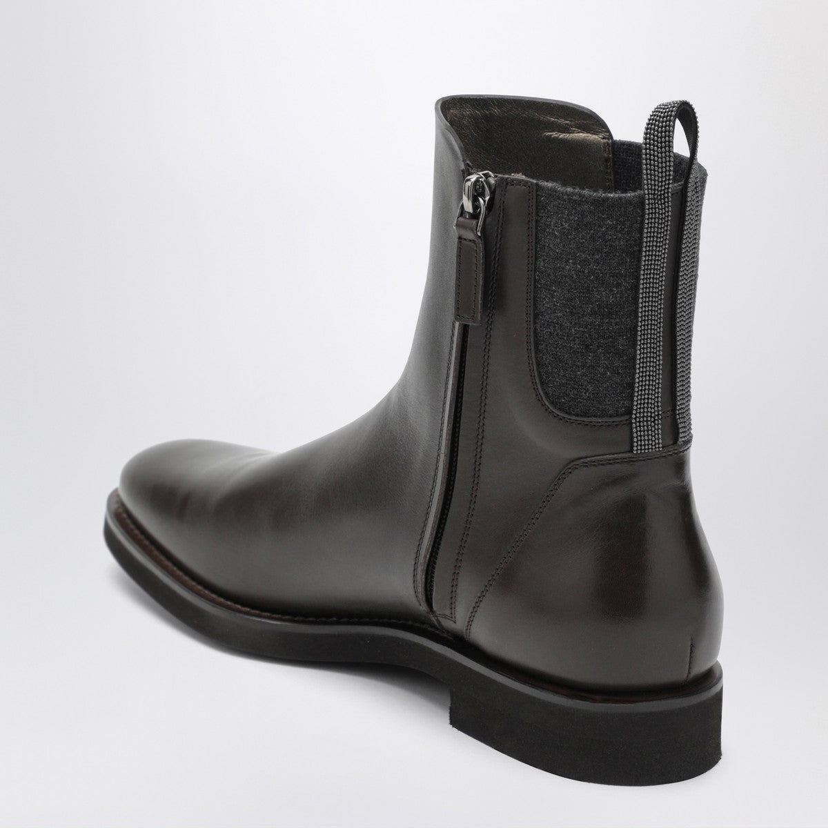 Brunello Cucinelli Brown leather Chelsea boots with Shiny Detail