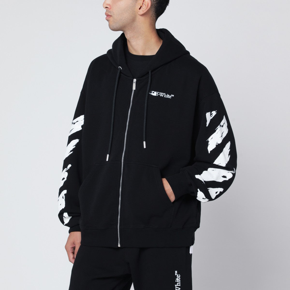 Off White Off-White™ Black zip-up hoodie with logo print