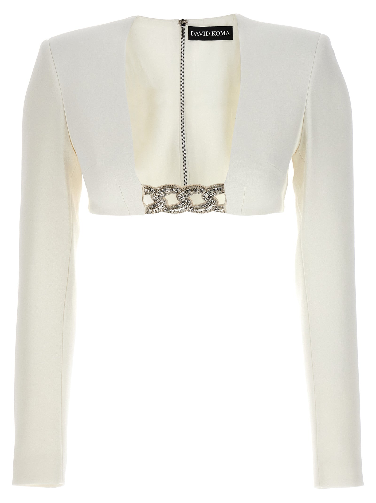 David Koma Top 3d Crystsal Chain And Square Neck