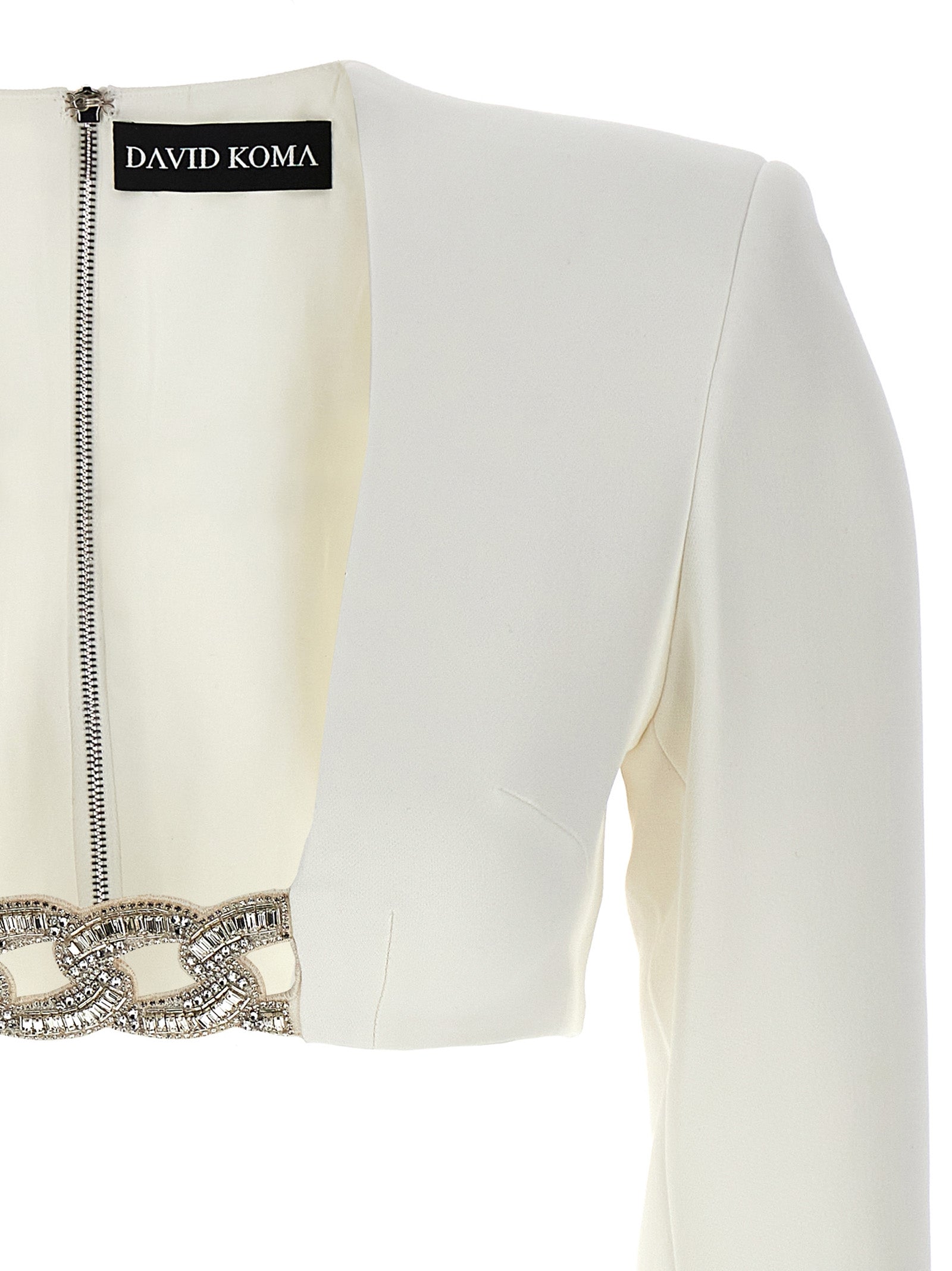 David Koma Top 3d Crystsal Chain And Square Neck