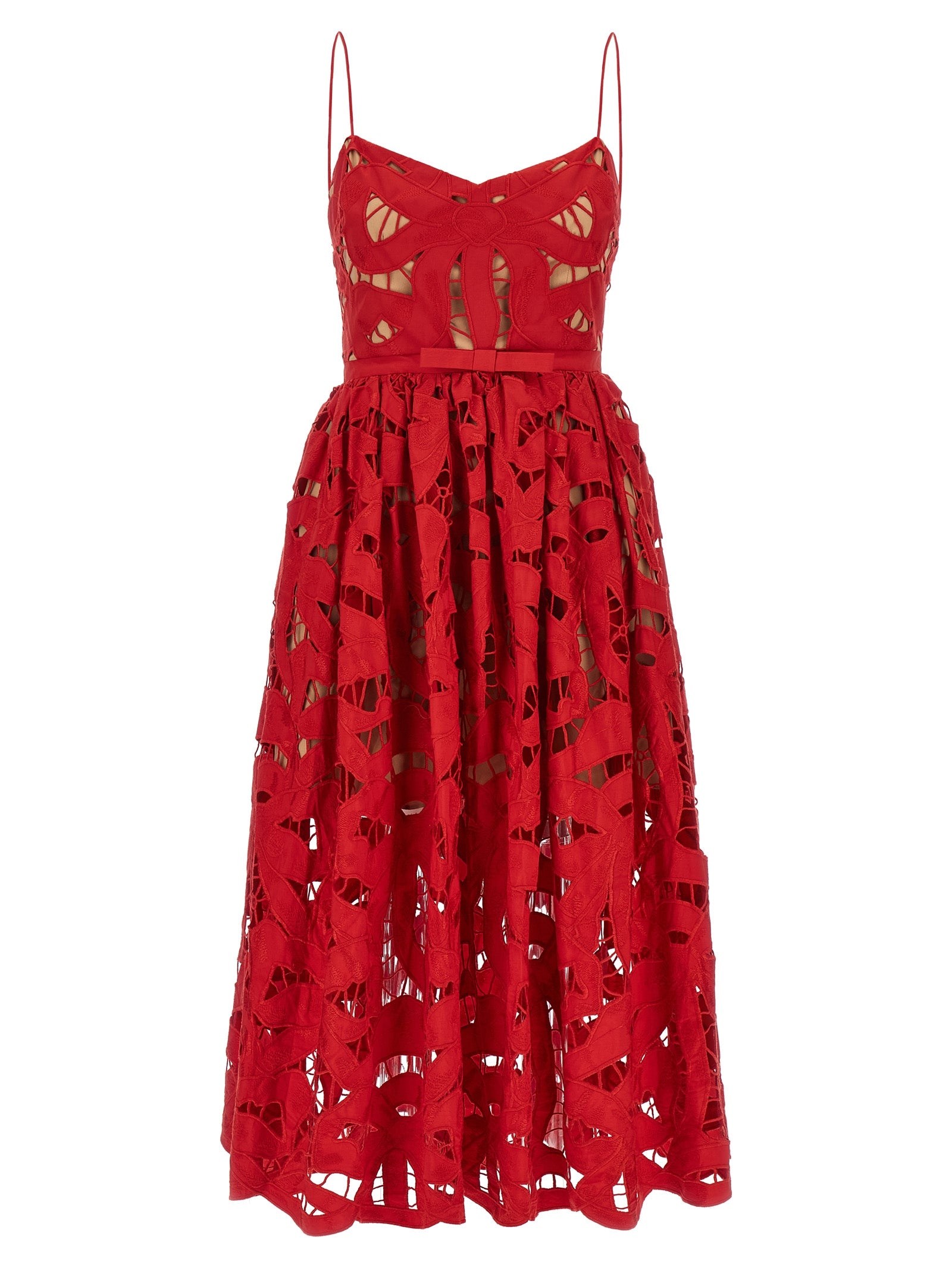 Self-Portrait Self Portrait Red Bow Embroidered Midi Dress