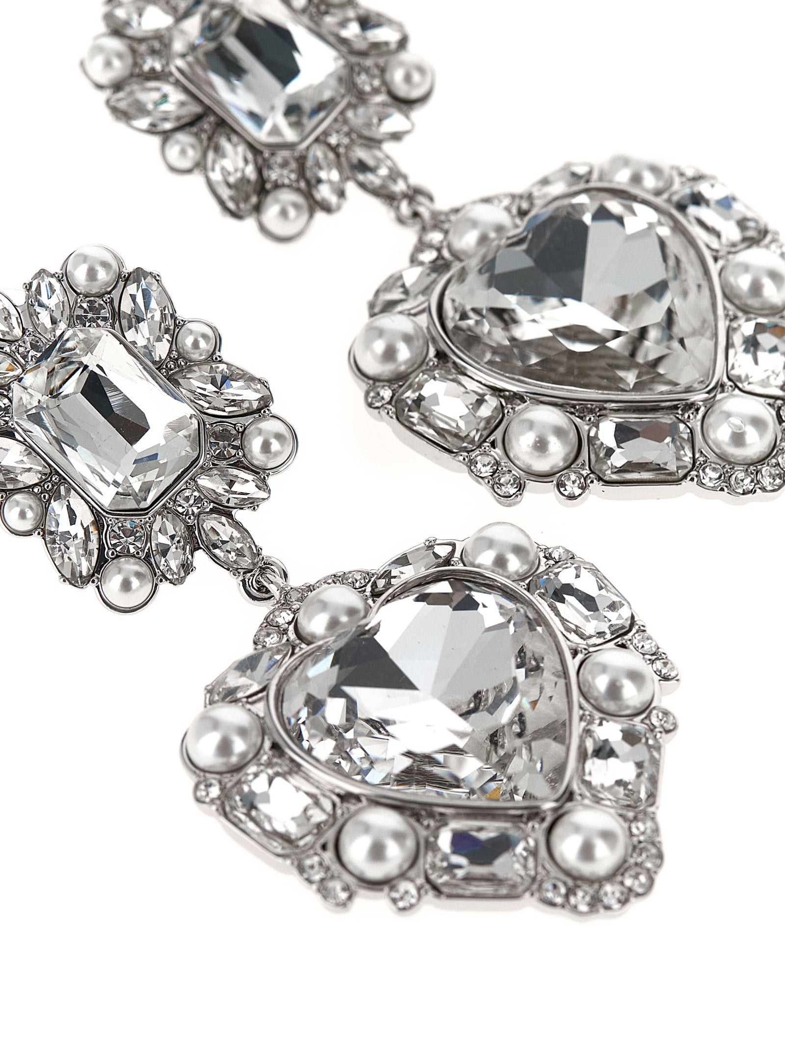 Self-Portrait Self Portrait Crystal Pearl Tiered Heart Earrings