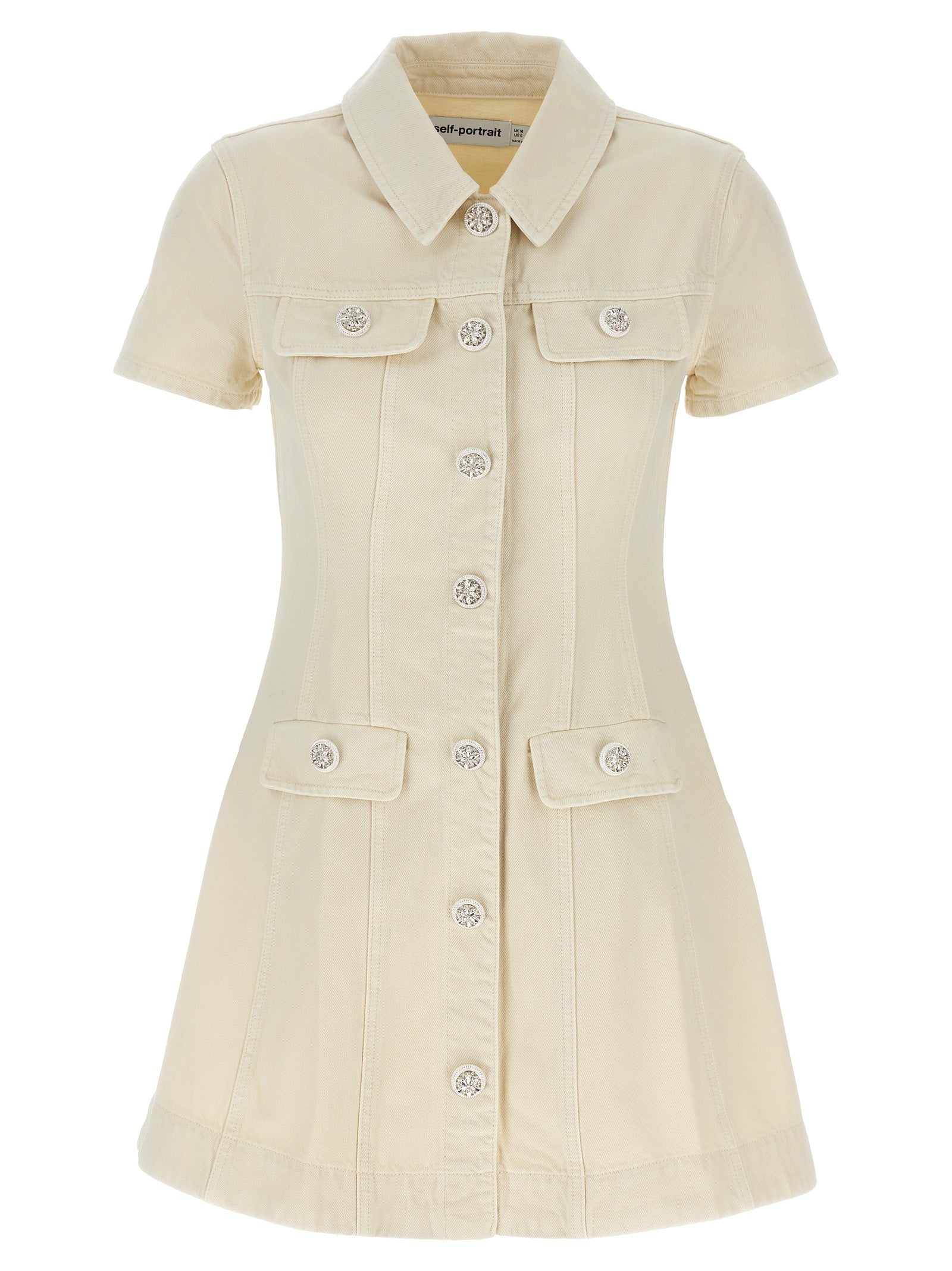 Self-Portrait Self Portrait Cream Collared Denim Mini Dress
