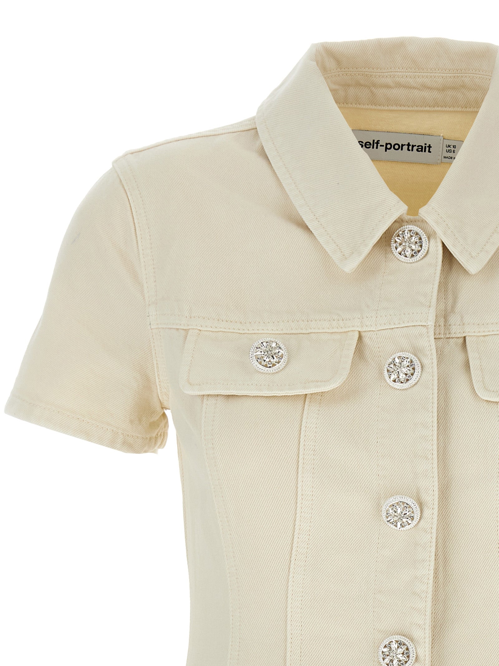 Self-Portrait Self Portrait Cream Collared Denim Mini Dress