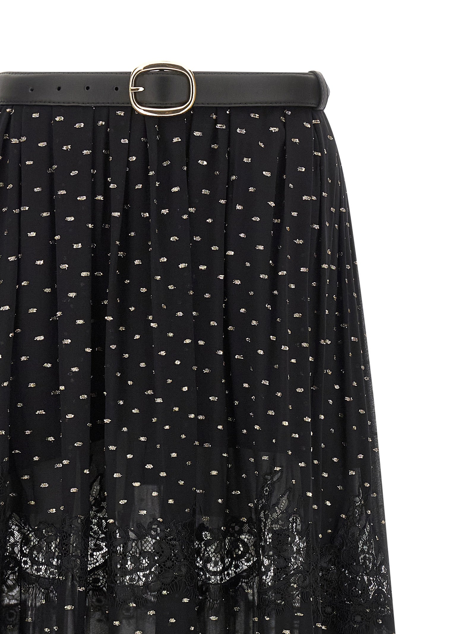 Self-Portrait Black And Gold Chiffon Lace Maxi Skirt