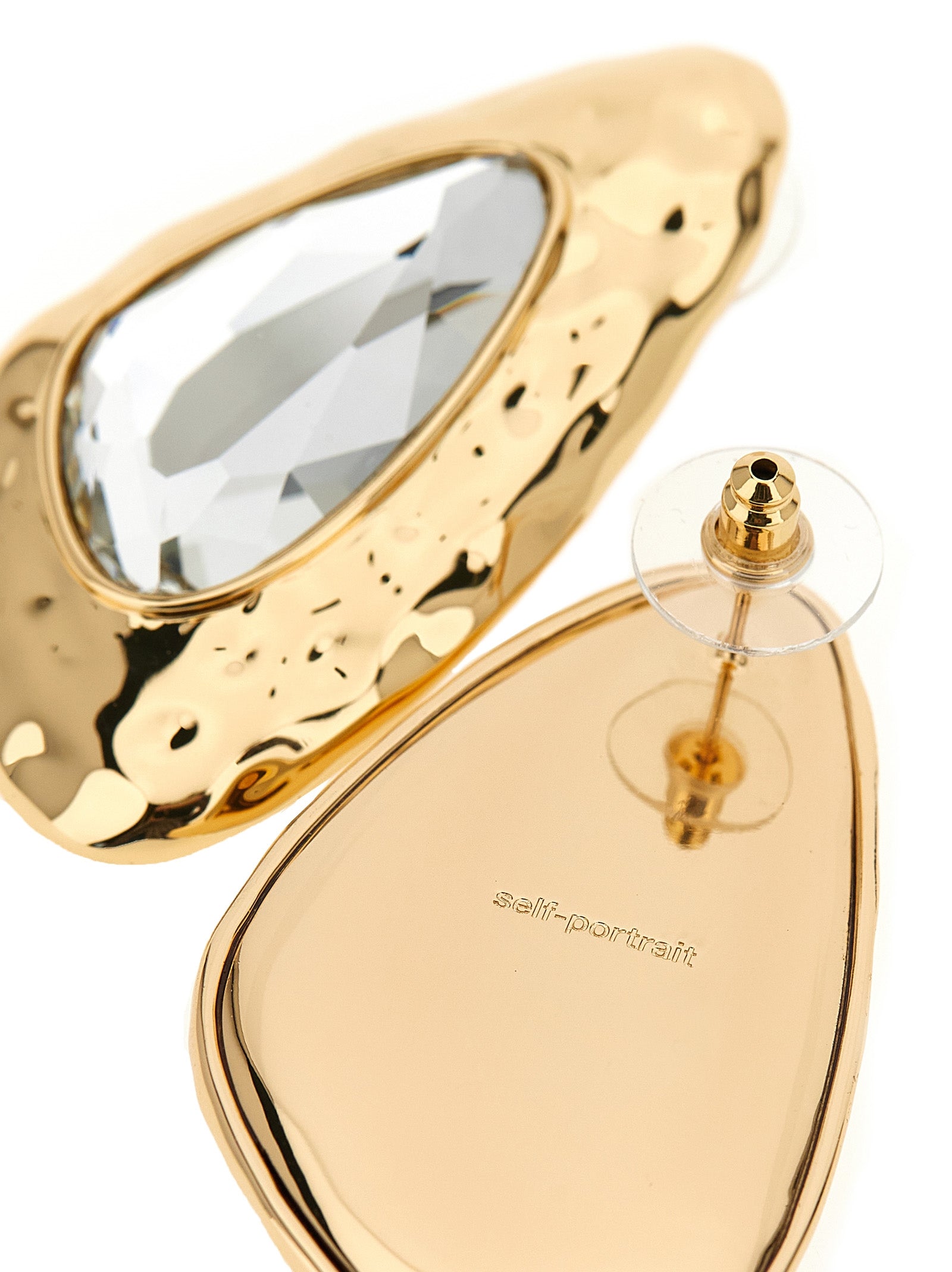 Self-Portrait Self Portrait Hammered Gold Crystal Earrings