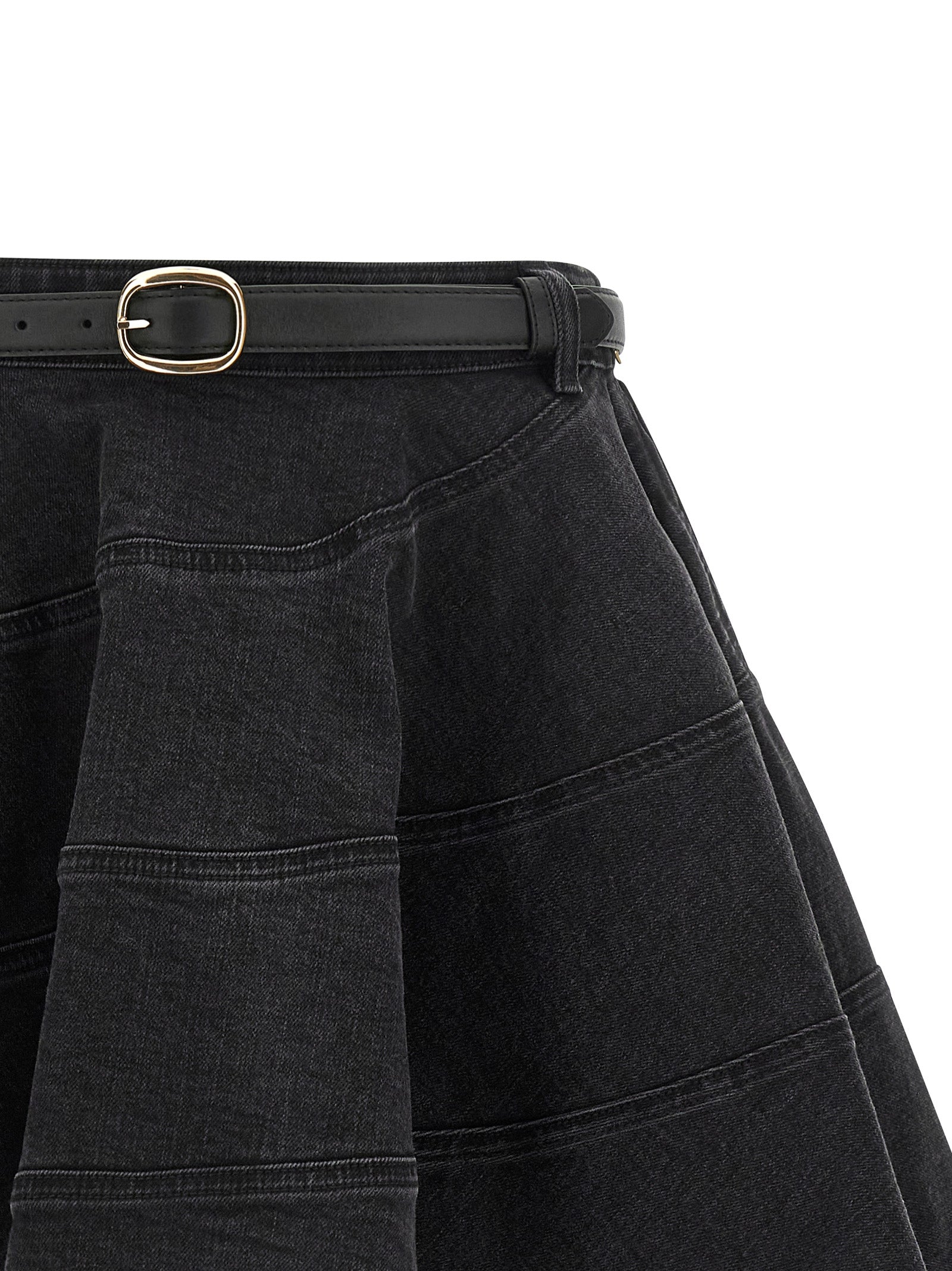 Self-Portrait Self Portrait Black Flared Denim Mini Skirt