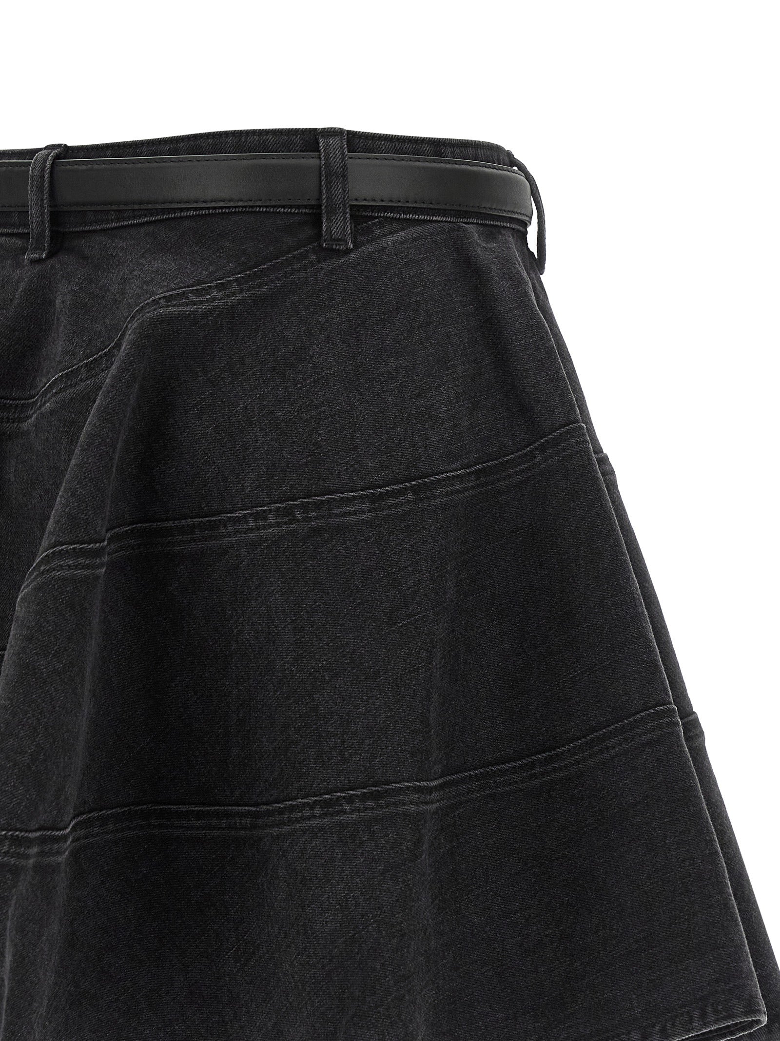 Self-Portrait Self Portrait Black Flared Denim Mini Skirt
