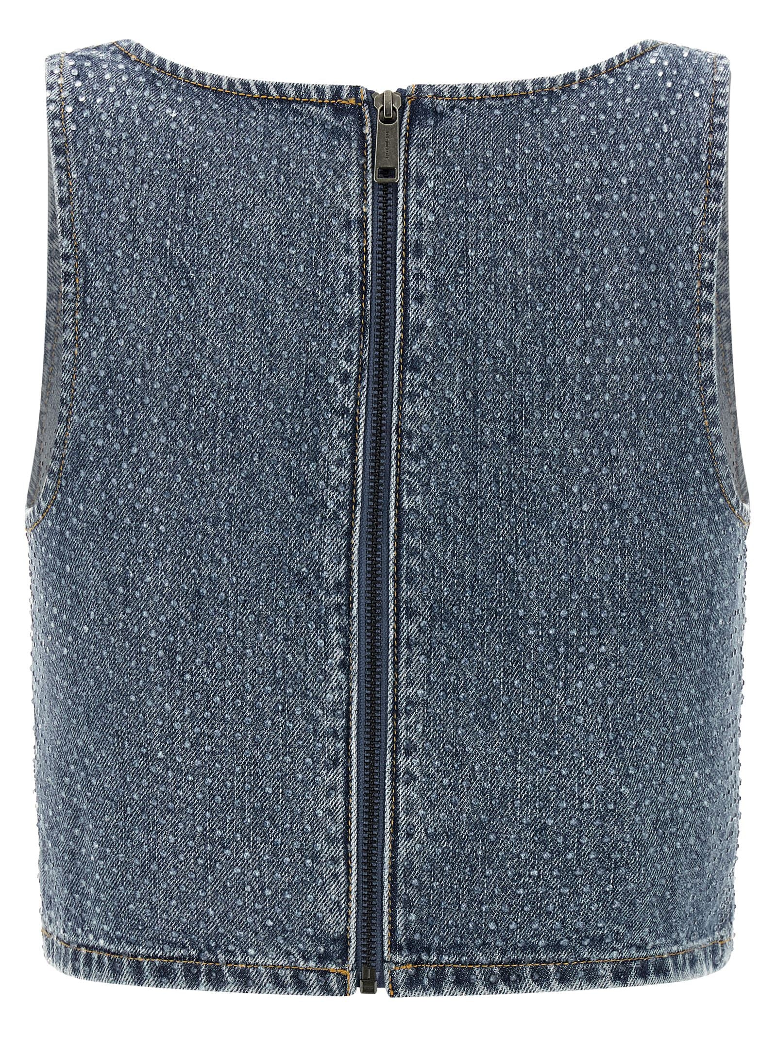 Self-Portrait Rhinestone Denim Crop Top