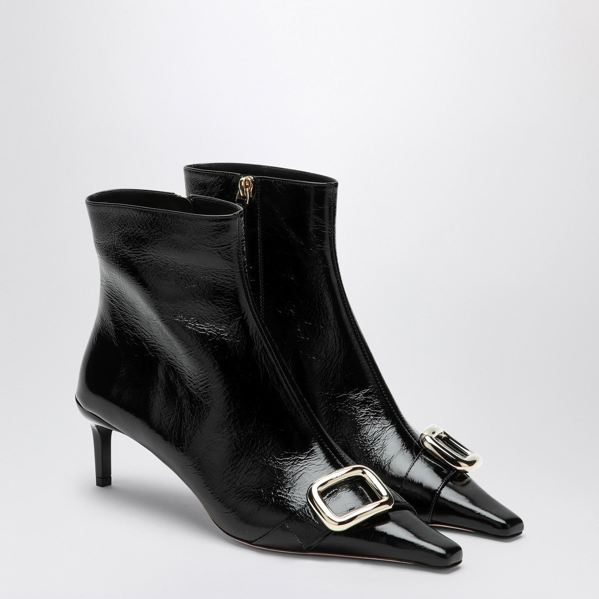 ROGER VIVIER Black Viv Canard leather ankle boots