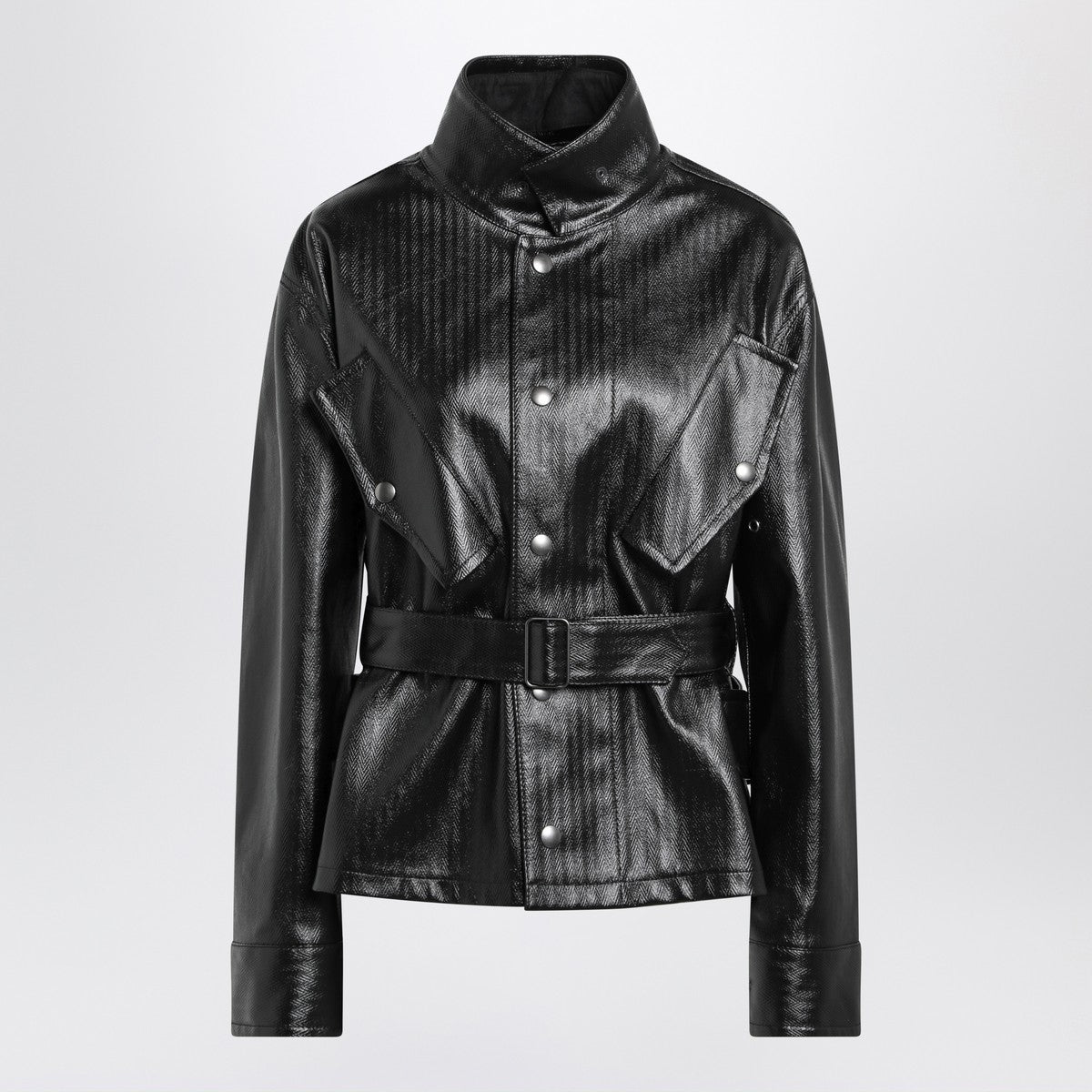 Maison Margiela Black cotton laminated belted jacket