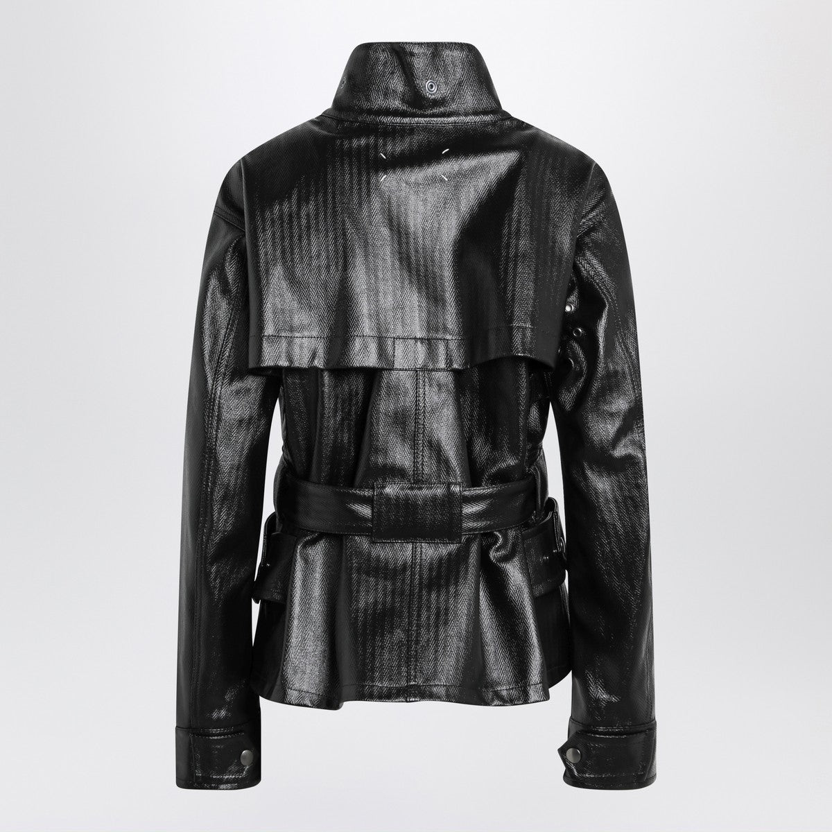 Maison Margiela Black cotton laminated belted jacket