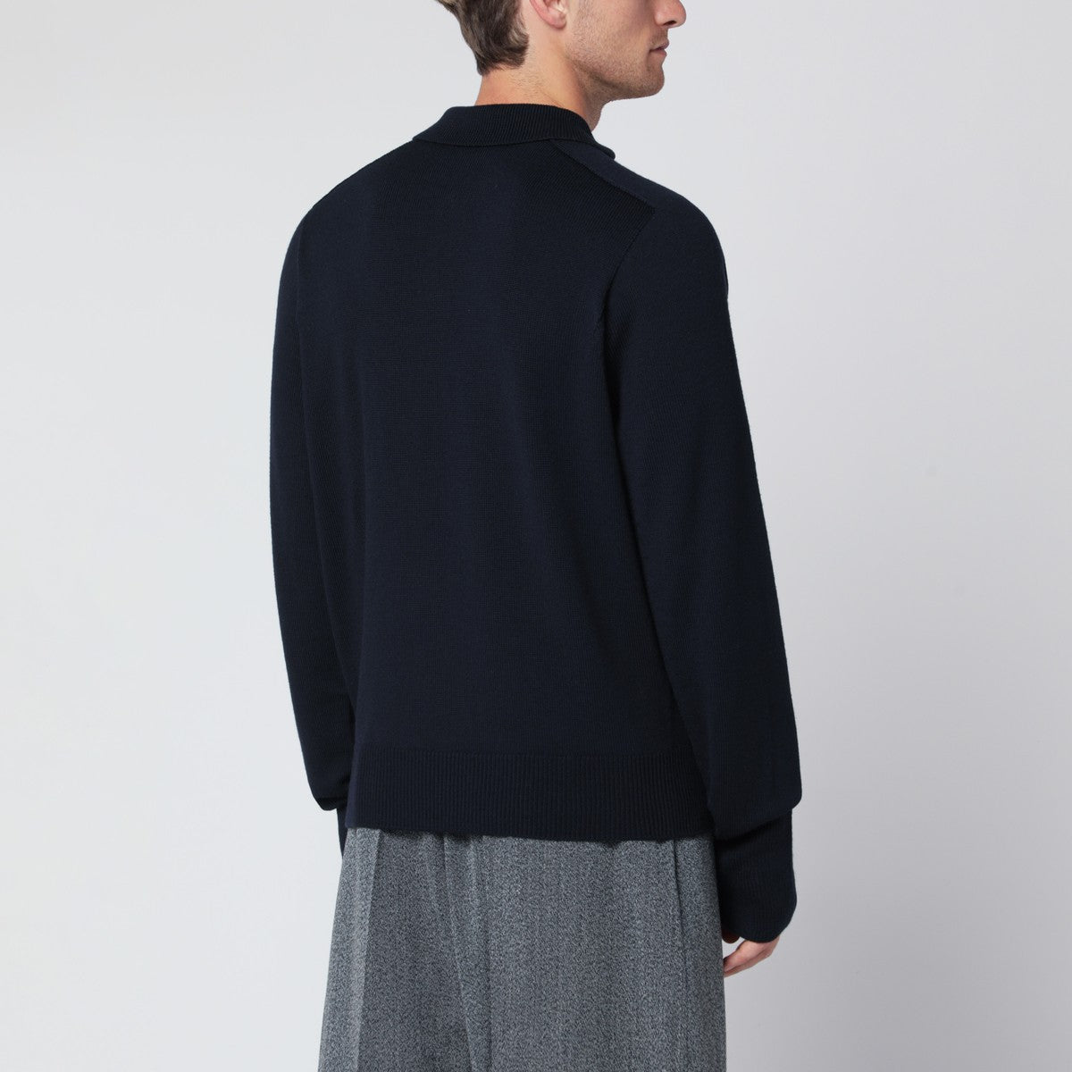 STUDIO NICHOLSON Navy blue wool polo sweater