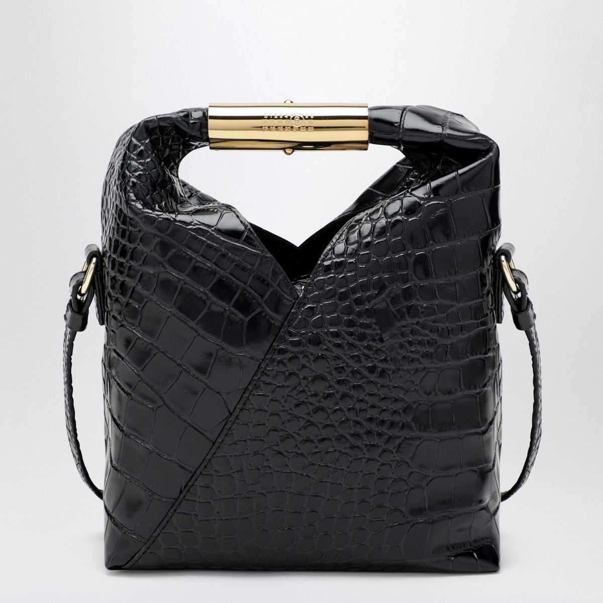 MM6 Maison Margiela Small Japanese bag in black crocodile-embossed leather