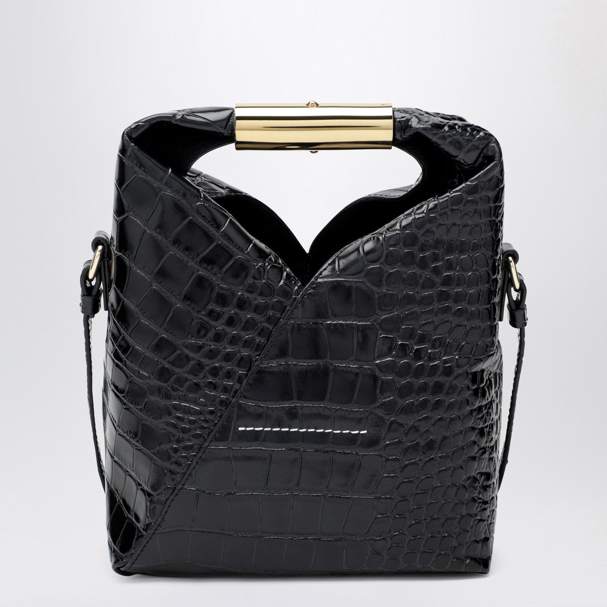 MM6 Maison Margiela Small Japanese bag in black crocodile-embossed leather