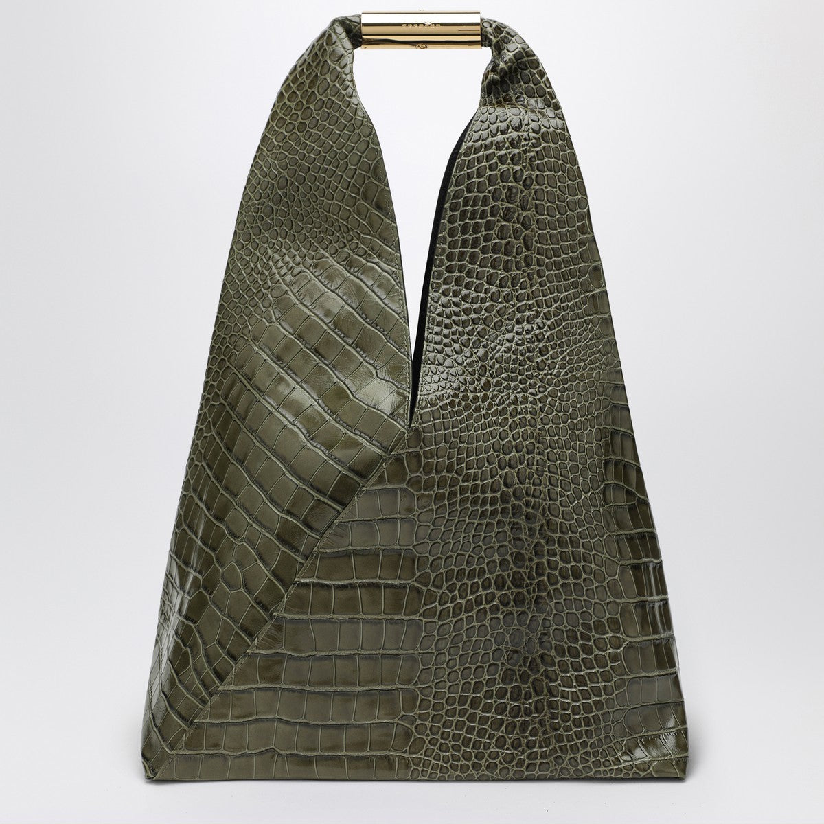 MM6 Maison Margiela Medium olive green Japanese bag with crocodile print