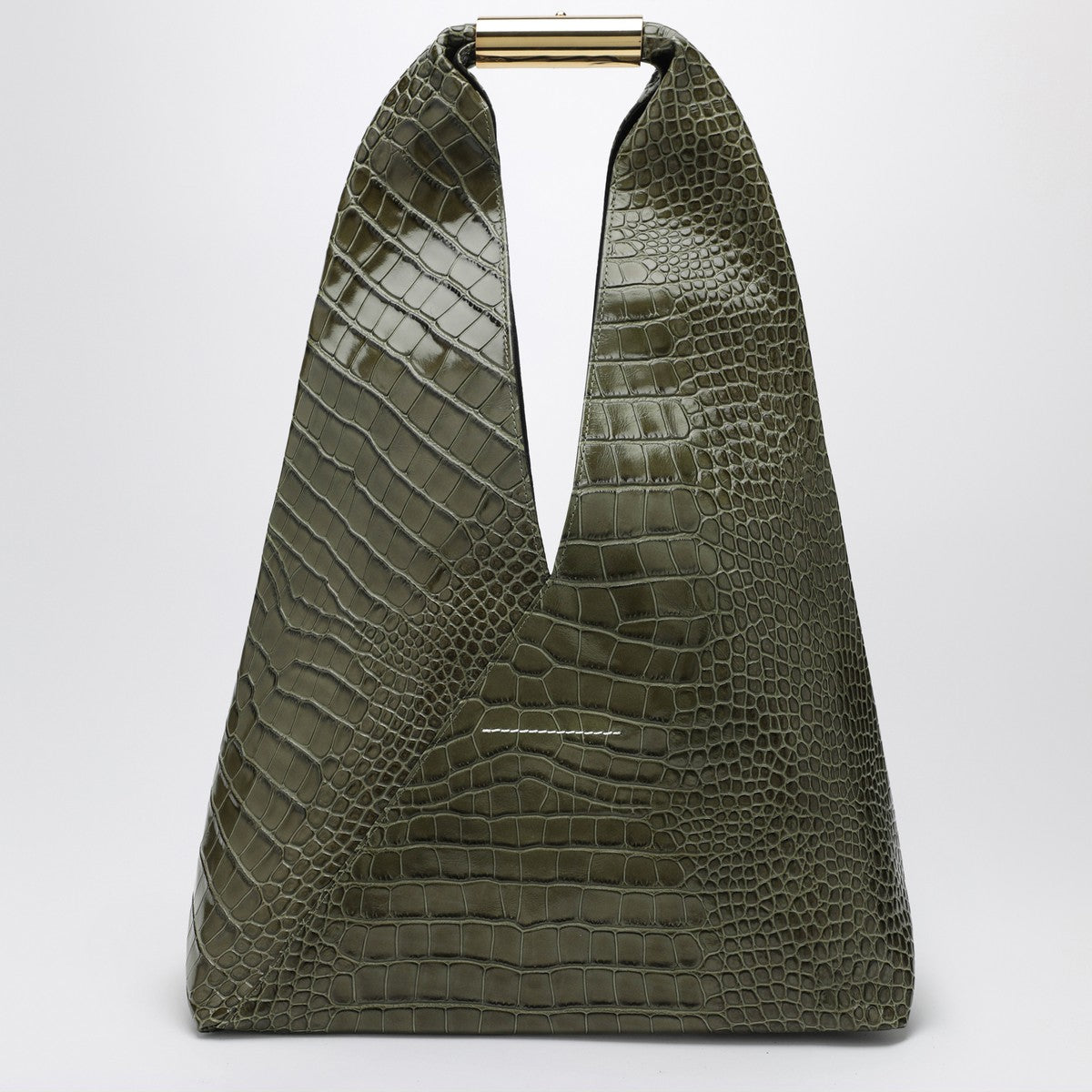 MM6 Maison Margiela Medium olive green Japanese bag with crocodile print