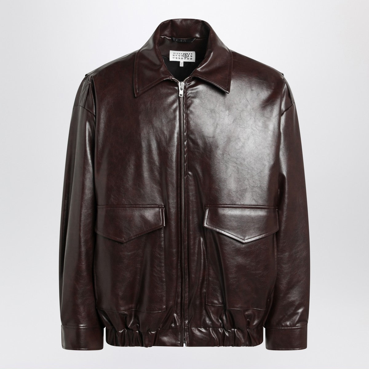 MM6 Maison Margiela Burgundy faux leather zip bomber