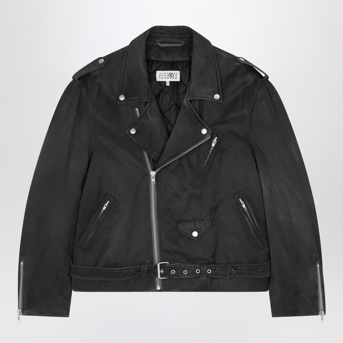 MM6 Maison Margiela Black washed-effect biker jacket