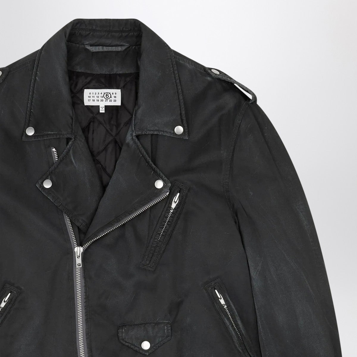 MM6 Maison Margiela Black washed-effect biker jacket