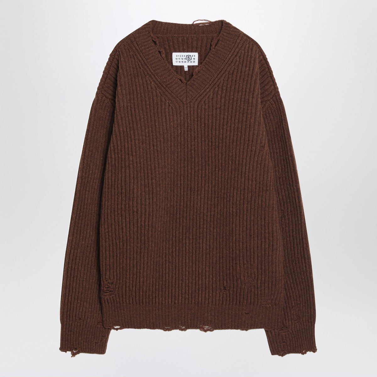 MM6 Maison Margiela Distressed brown wool-blend sweater