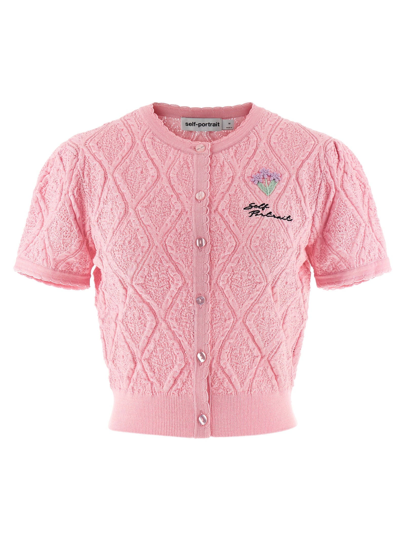 Self-Portrait Pink Pointelle Knit Top