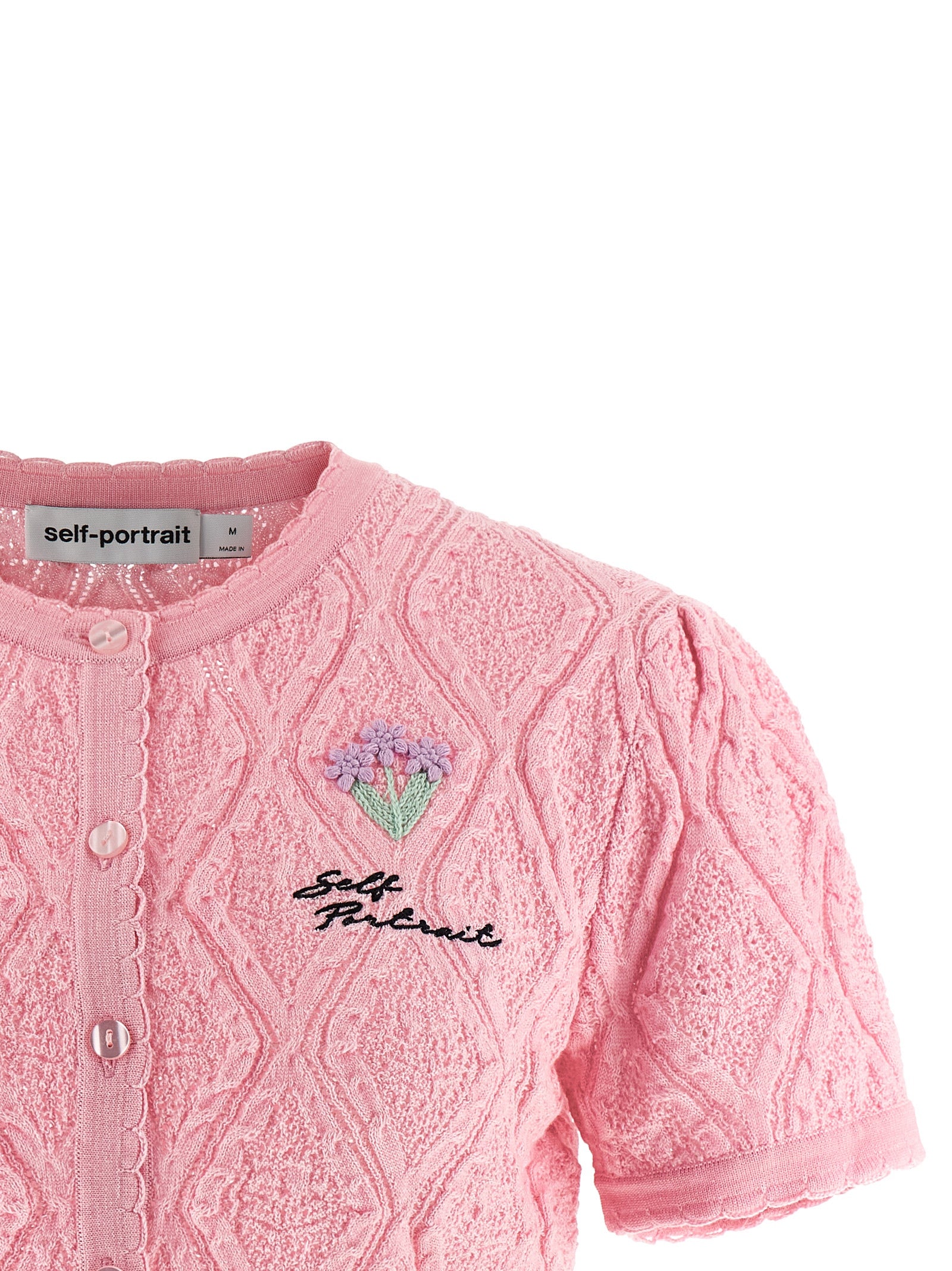 Self-Portrait Pink Pointelle Knit Top