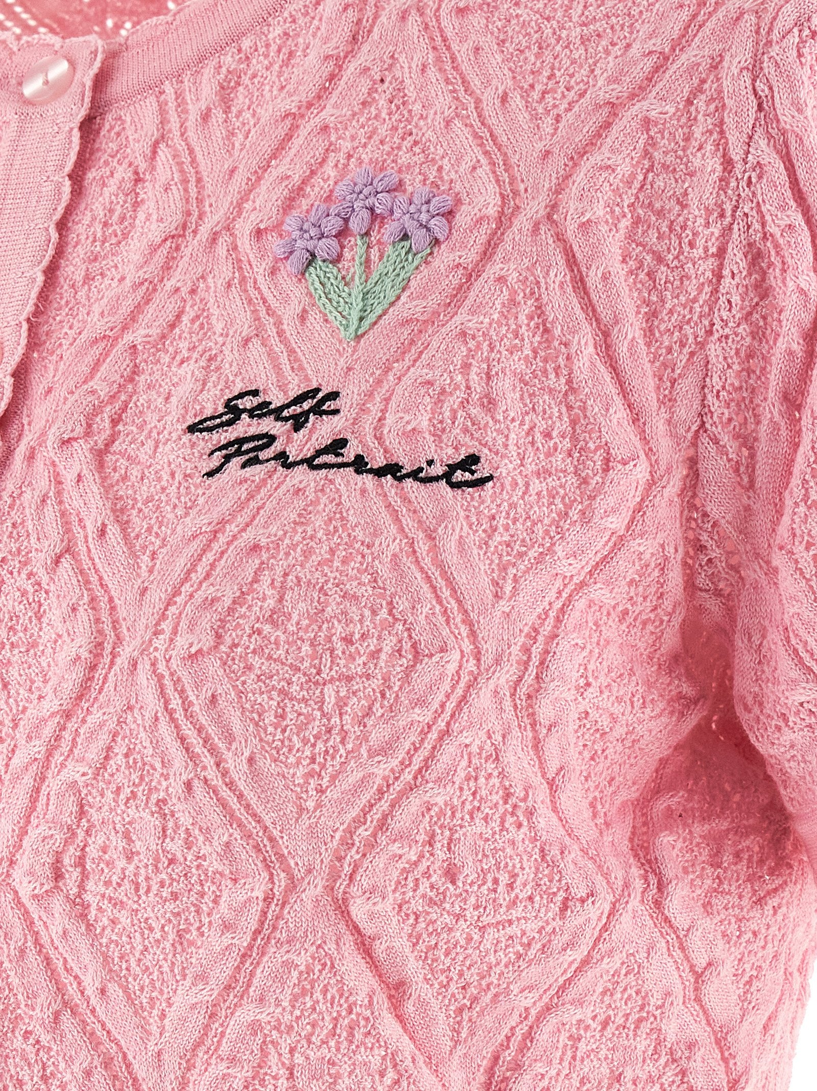 Self-Portrait Pink Pointelle Knit Top